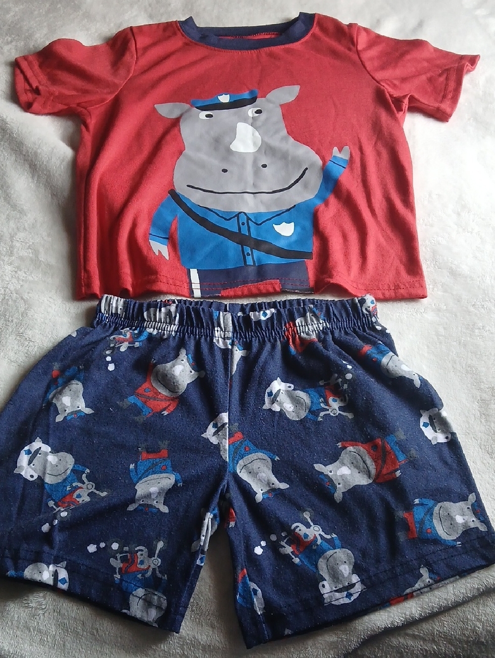 Carter's Red Hippo Police Short-Sleeve Pajama Set with Navy Shorts